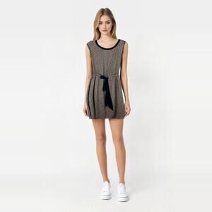 Ann Taylor Women's Loft Taupe Black Polka Dot‎ Sleeveless Belted Dress Size XS